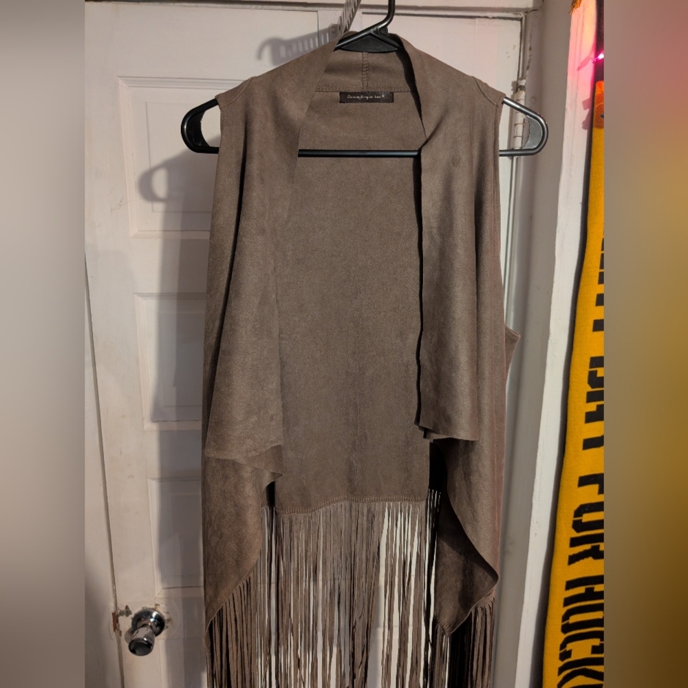 Anthropologie Faux Suede Fringe Cardigan